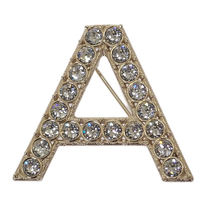 Chanel Logo Crystal Ab1368 Brooch Metal Gold B19S Ladies Gift [grade A