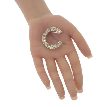 Chanel Logo Crystal Ab1368 Brooch Metal Gold B19S Ladies Gift [grade A
