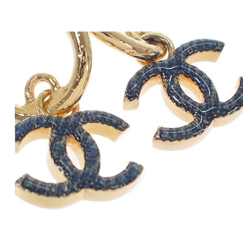 Chanel Denim Hoop Earrings Coco Mark Abc741 Earrings Metal Gold Ladies [A Rank]
