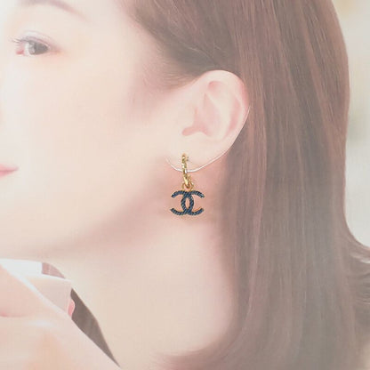 Chanel Denim Hoop Earrings Coco Mark Abc741 Earrings Metal Gold Ladies [A Rank]