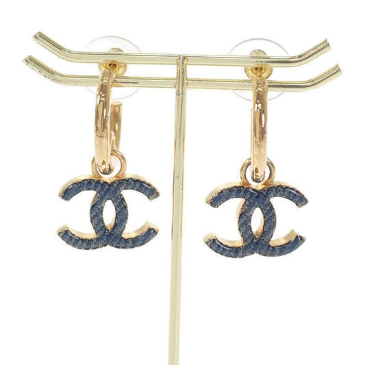 Chanel Denim Hoop Earrings Coco Mark Abc741 Earrings Metal Gold Ladies [A Rank]