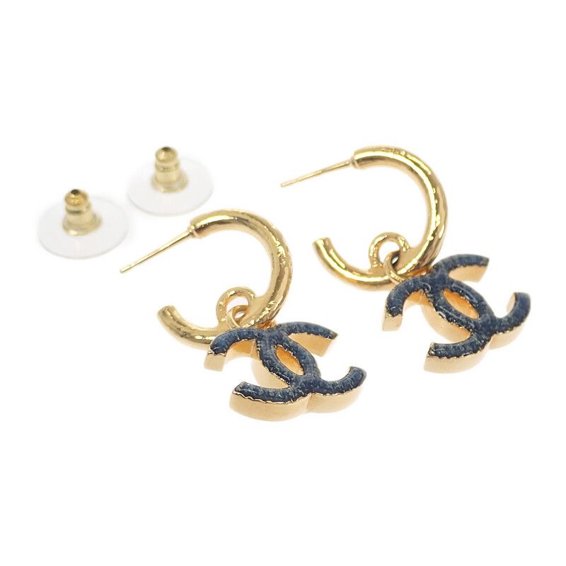 Chanel Denim Hoop Earrings Coco Mark Abc741 Earrings Metal Gold Ladies [A Rank]