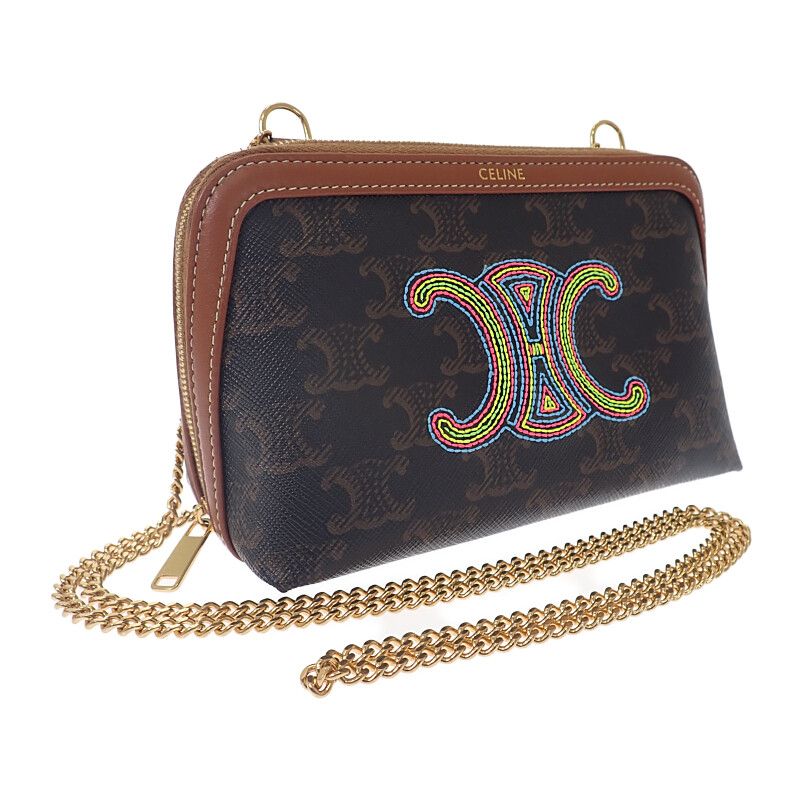 Celine Chain Clutch Cuil Triomphe Small 10e382egk.14ml Shoulder Bag PVC Brown
