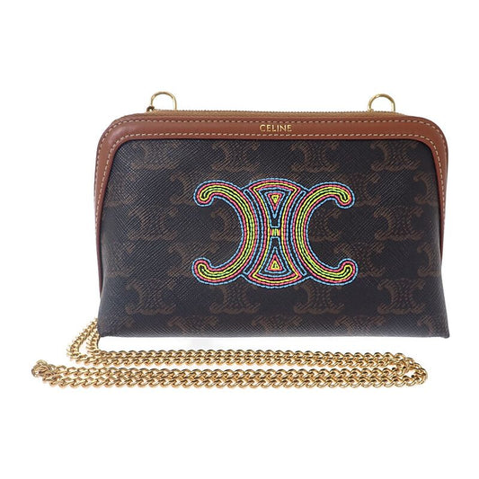 Celine Chain Clutch Cuil Triomphe Small 10e382egk.14ml Shoulder Bag PVC Brown