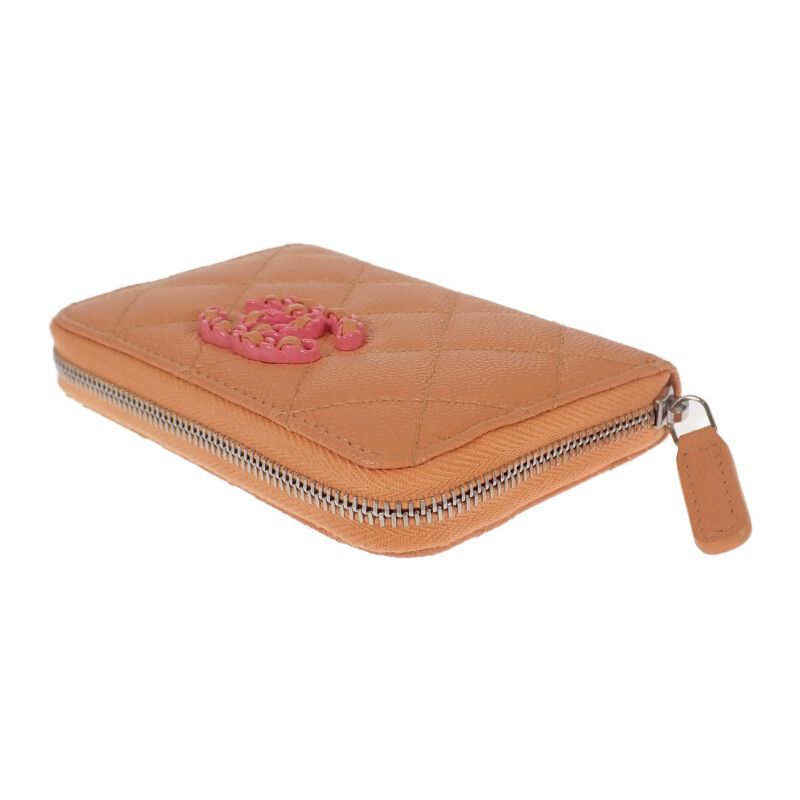 Chanel Zip Coin Purse Ap3716_b14928_ns838 Bifold Wallet Caviar Skin Calf Orange