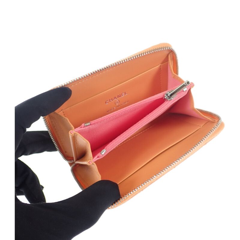 Chanel Zip Coin Purse Ap3716_b14928_ns838 Bifold Wallet Caviar Skin Calf Orange