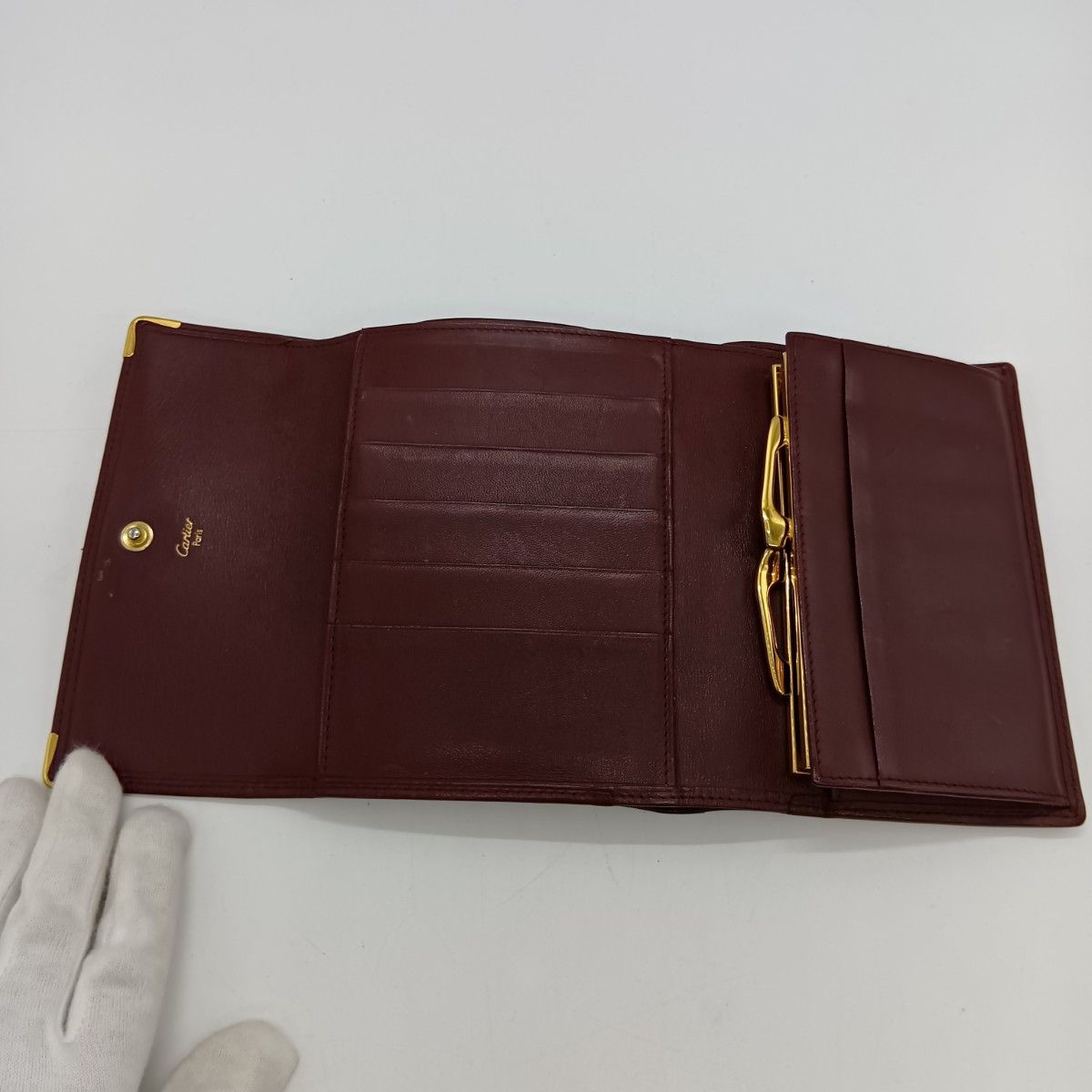 Cartier Mustline Trifold Wallet Women's Wine Red