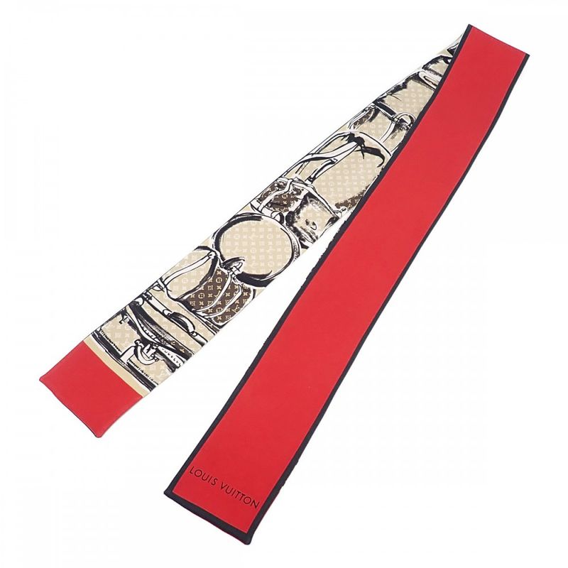 [AB Rank] Louis Vuitton Bandeau Trunk M73964 Scarf Silk Red Ladies Iseya