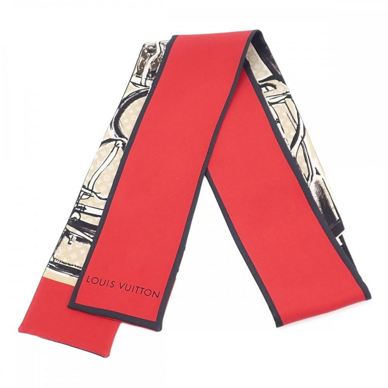 [AB Rank] Louis Vuitton Bandeau Trunk M73964 Scarf Silk Red Ladies Iseya
