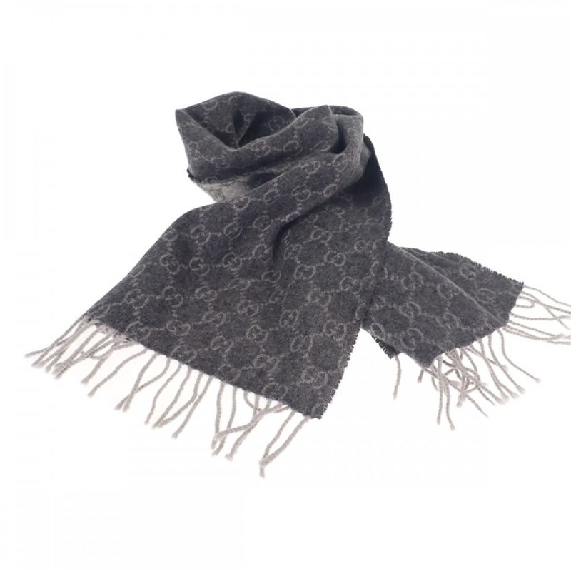 Gucci GG Pattern Scarf Cashmere Gray Men's Women's [AB Rank]