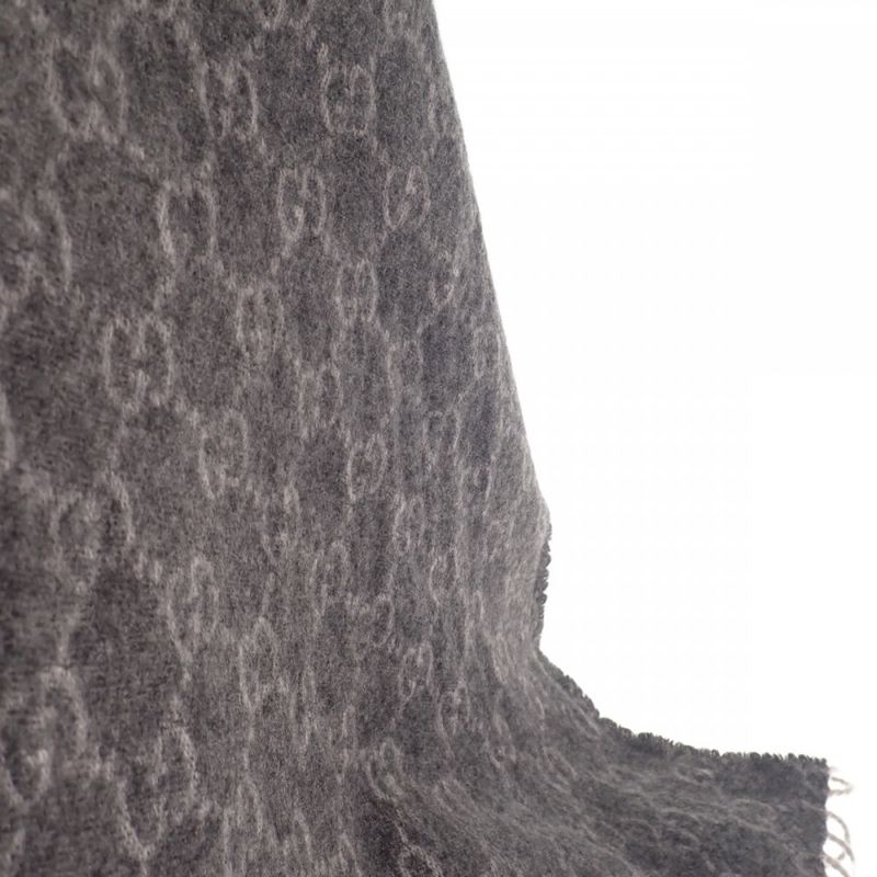 Gucci GG Pattern Scarf Cashmere Gray Men's Women's [AB Rank]