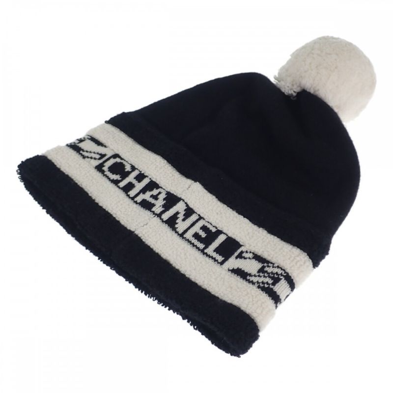Chanel Logo Hat Aa7298b04639n9704 Knit Cap Cashmere Black Men's Ladies [AB Rank