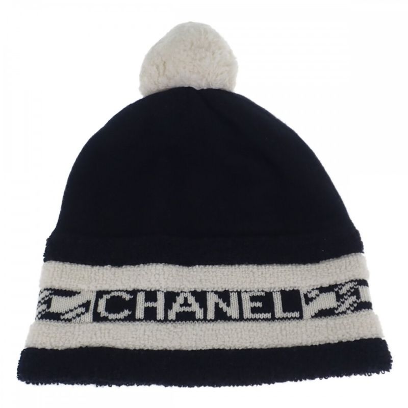 Chanel Logo Hat Aa7298b04639n9704 Knit Cap Cashmere Black Men's Ladies [AB Rank