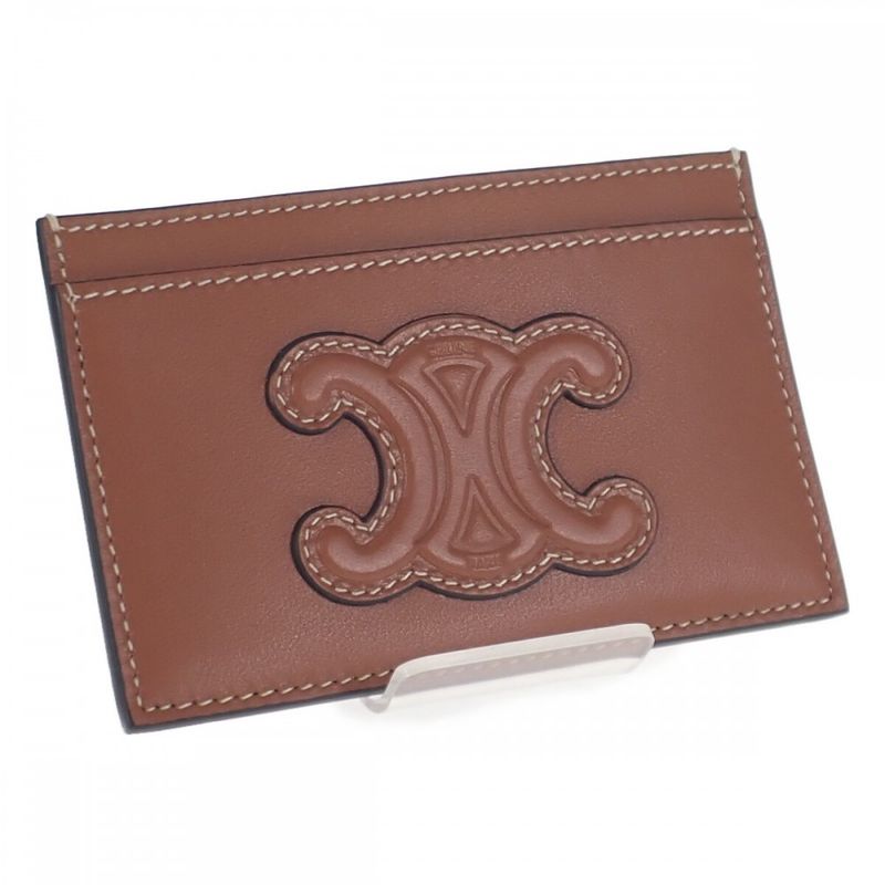 Celine Card Holder 10b703emj.04lu Card Case Lambskin Tan Ladies [S Rank