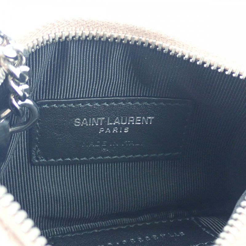 Saint Laurent Monogram Pouch 438386 Coin Case Leather Beige Women's [AB