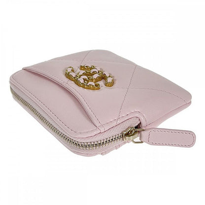 Chanel 19 Zip Coin Purse Ap2086 Coin Case Lambskin Pink Gold Hardware Ladies [A