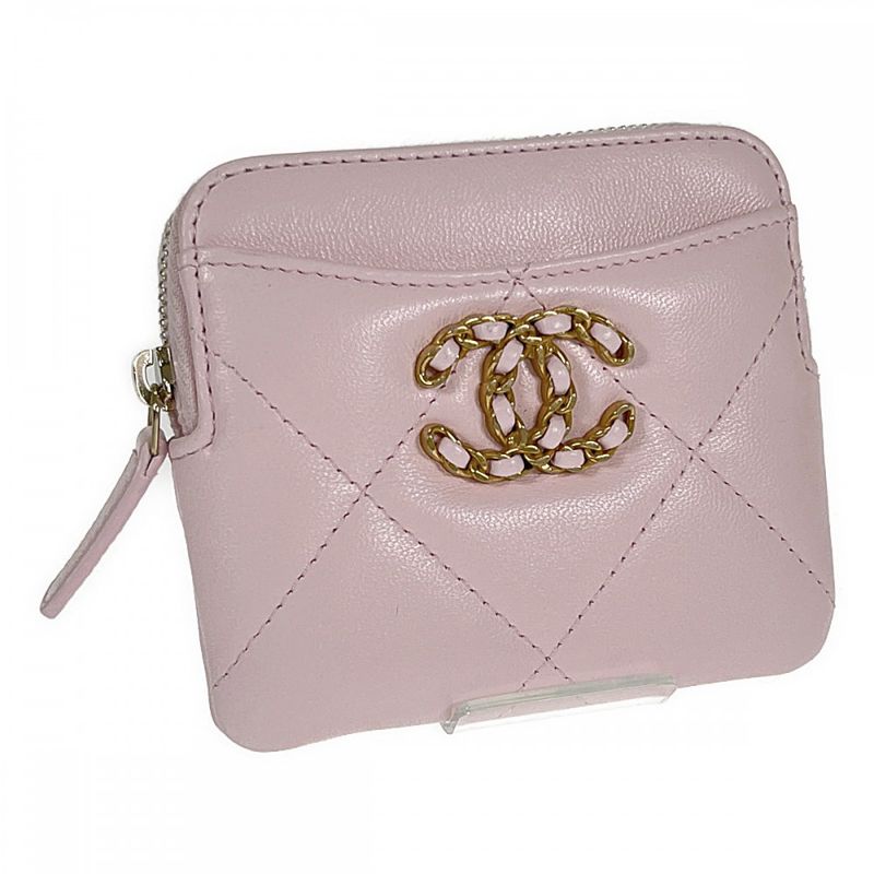 Chanel 19 Zip Coin Purse Ap2086 Coin Case Lambskin Pink Gold Hardware Ladies [A