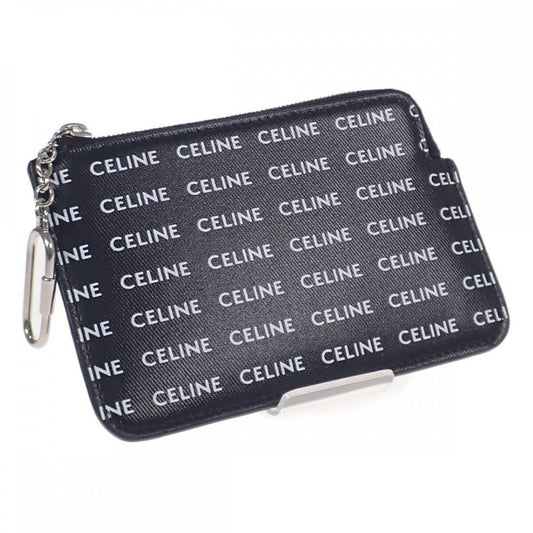 Celine Coin And Card Pouch With Hook 10b772dtn.38aw Coin Case PVC Black Silver
