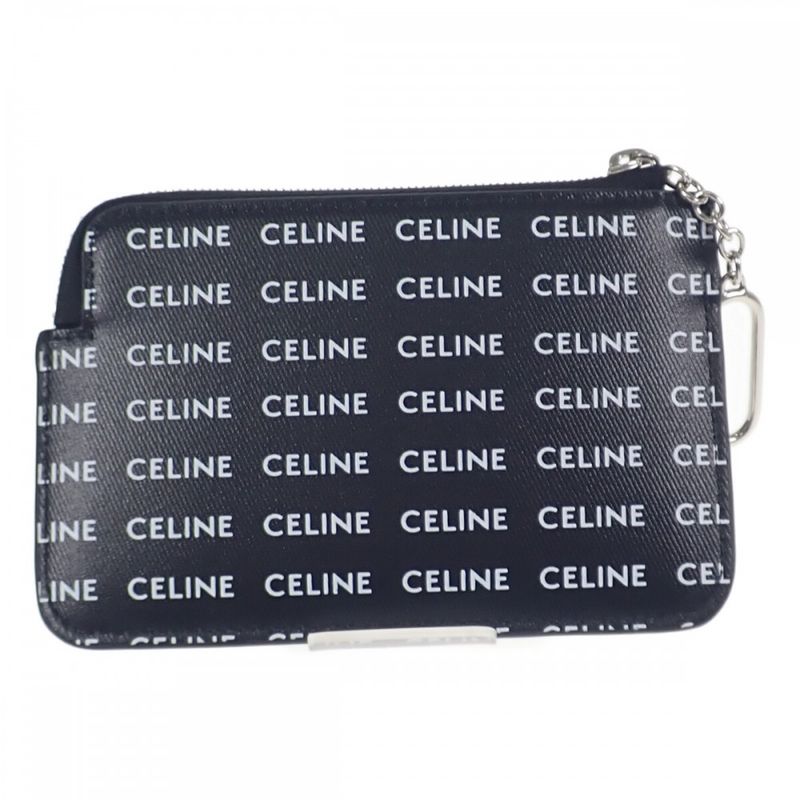 Celine Coin And Card Pouch With Hook 10b772dtn.38aw Coin Case PVC Black Silver