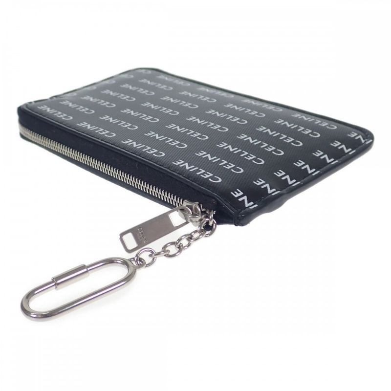 Celine Coin And Card Pouch With Hook 10b772dtn.38aw Coin Case PVC Black Silver