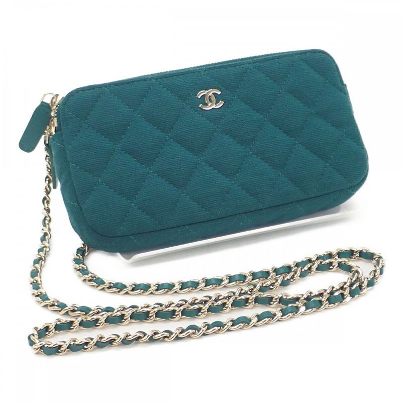 Chanel Chain Wallet Ap0248 Long Wallet Mini Bag Canvas Green Gold Hardware