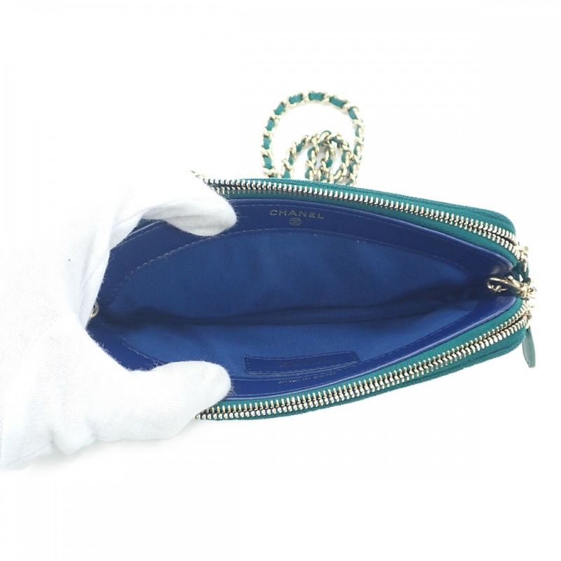 Chanel Chain Wallet Ap0248 Long Wallet Mini Bag Canvas Green Gold Hardware