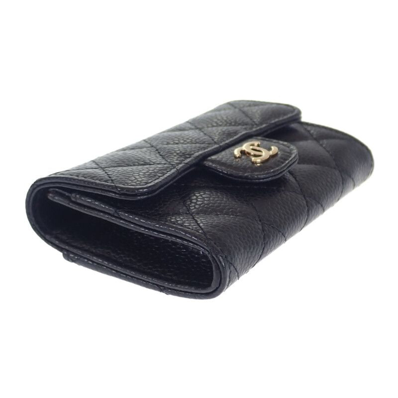 Chanel Classic Flap Ap0214_y01864_c3906 Card Case Caviar Skin Black Gold