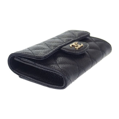 Chanel Classic Flap Ap0214_y01864_c3906 Card Case Caviar Skin Black Gold