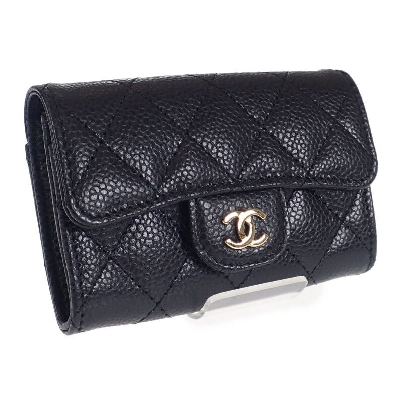 Chanel Classic Flap Ap0214_y01864_c3906 Card Case Caviar Skin Black Gold