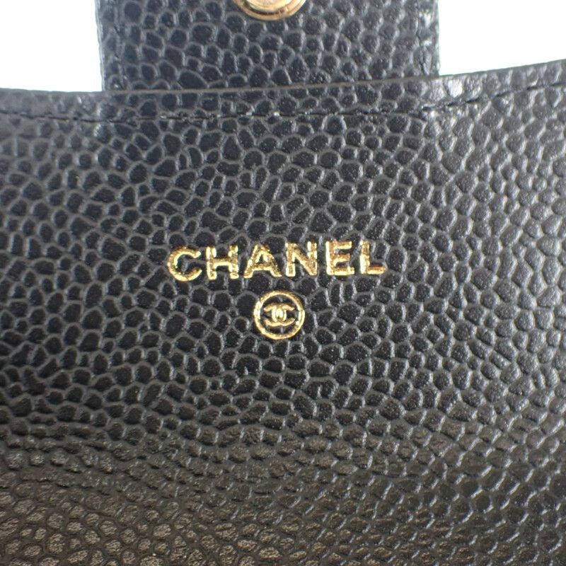 Chanel Classic Flap Ap0214_y01864_c3906 Card Case Caviar Skin Black Gold