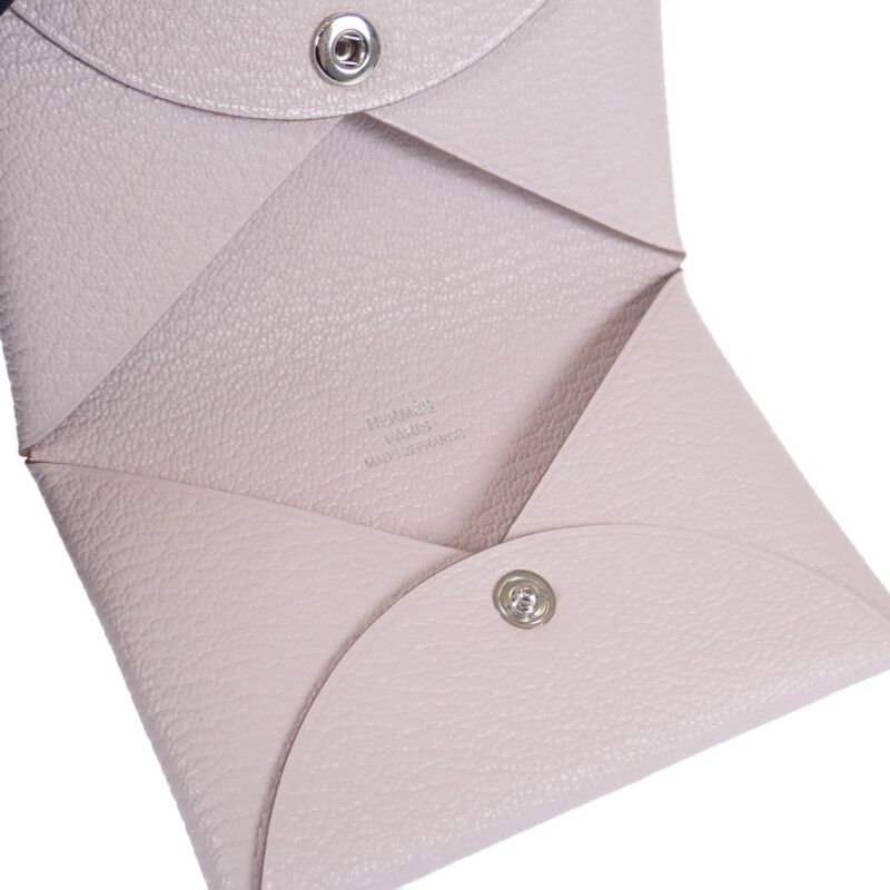 Hermes Calvi Coin Case Chevre Misol Mauve Pale Silver Hardware Purple Men's