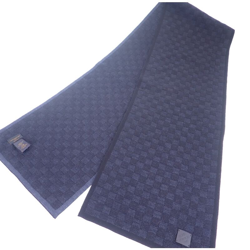 Louis Vuitton Neo Petit Damier M77987 Scarf Wool Leather Navy Men's Women's [AB
