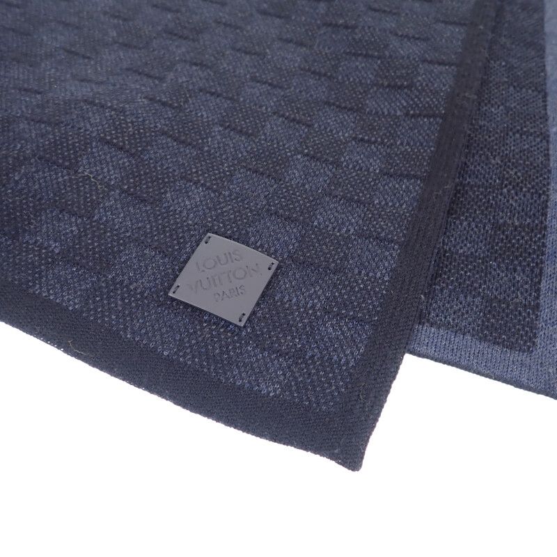Louis Vuitton Neo Petit Damier M77987 Scarf Wool Leather Navy Men's Women's [AB
