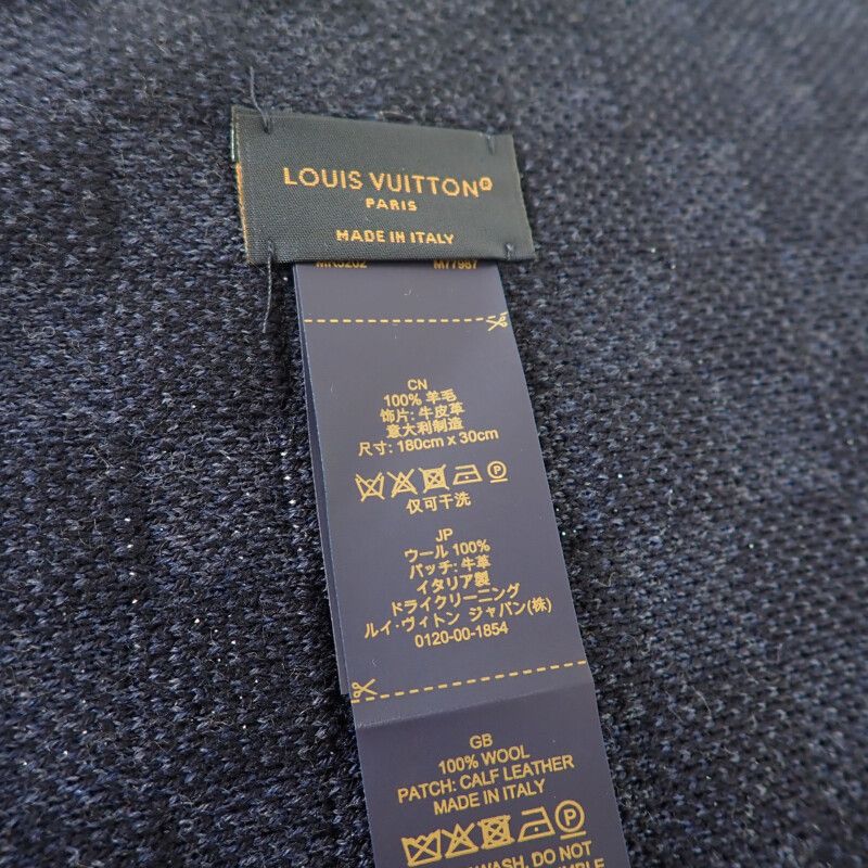 Louis Vuitton Neo Petit Damier M77987 Scarf Wool Leather Navy Men's Women's [AB