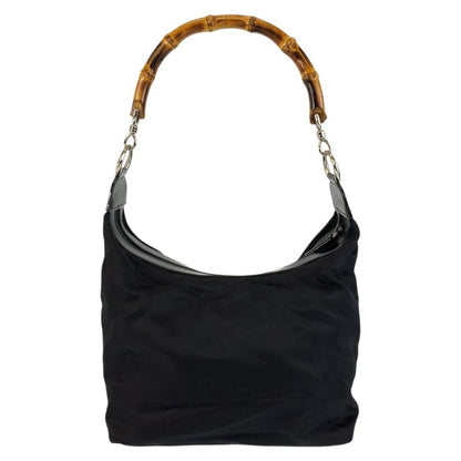 Gucci Bamboo Black Silver Hardware Nylon 000 2214 0531 Shoulder Bag Women 505810