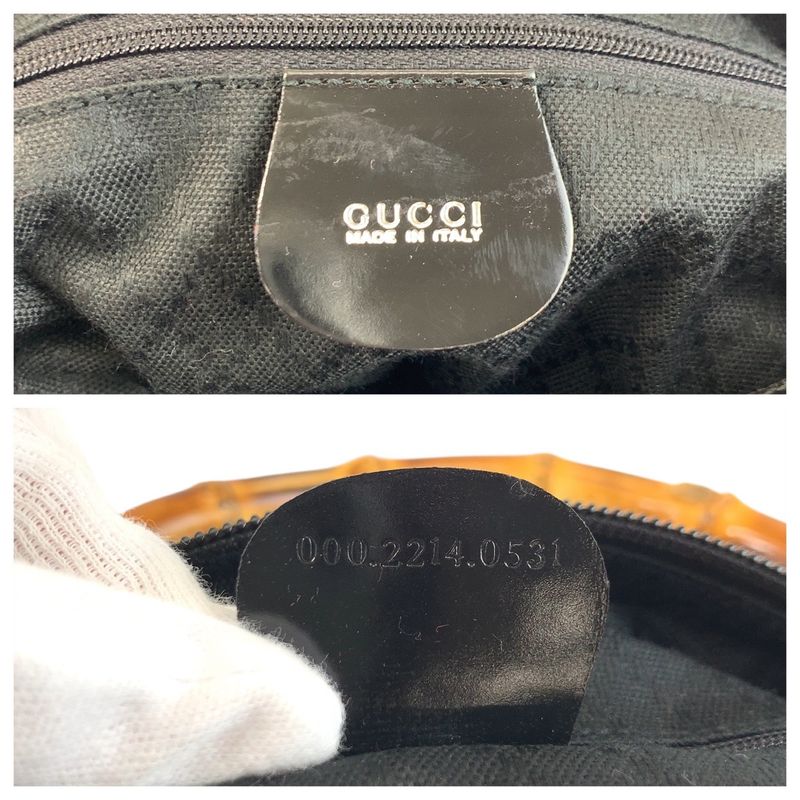 Gucci Bamboo Black Silver Hardware Nylon 000 2214 0531 Shoulder Bag Women 505810