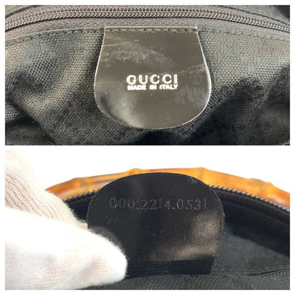 Gucci Bamboo Black Silver Hardware Nylon 000 2214 0531 Shoulder Bag Women 505810