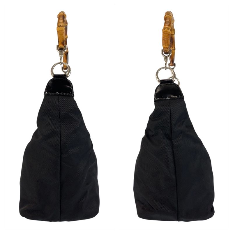 Gucci Bamboo Black Silver Hardware Nylon 000 2214 0531 Shoulder Bag Women 505810