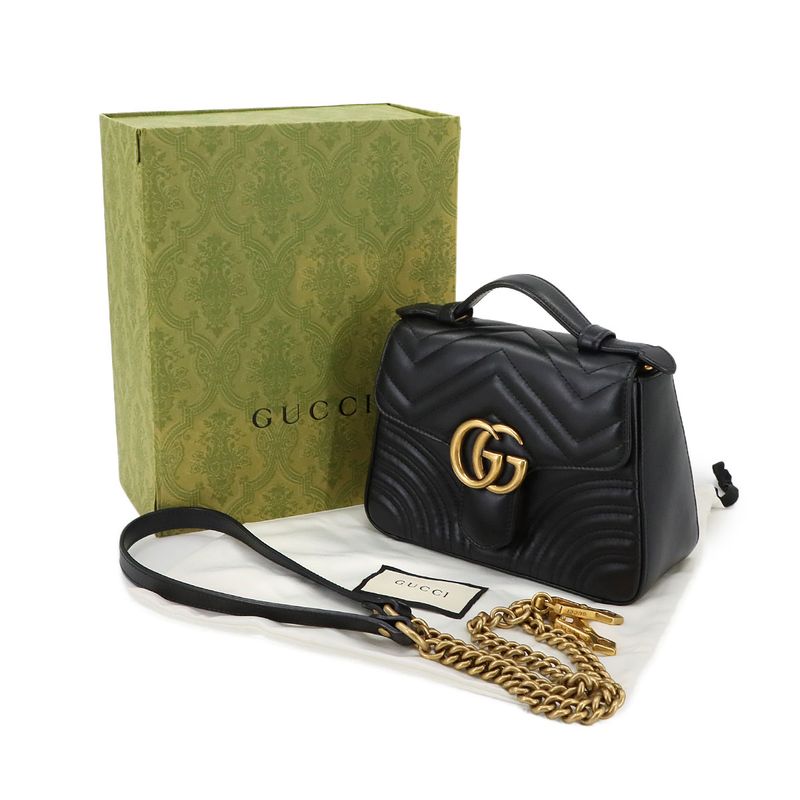 Gucci GG Marmont Mini Top Handle Bag 2way Hand Shoulder Leather Black 547260