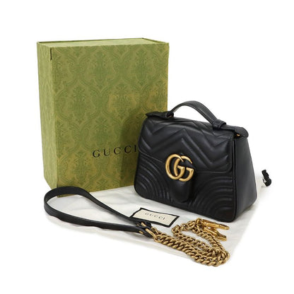 Gucci GG Marmont Mini Top Handle Bag 2way Hand Shoulder Leather Black 547260
