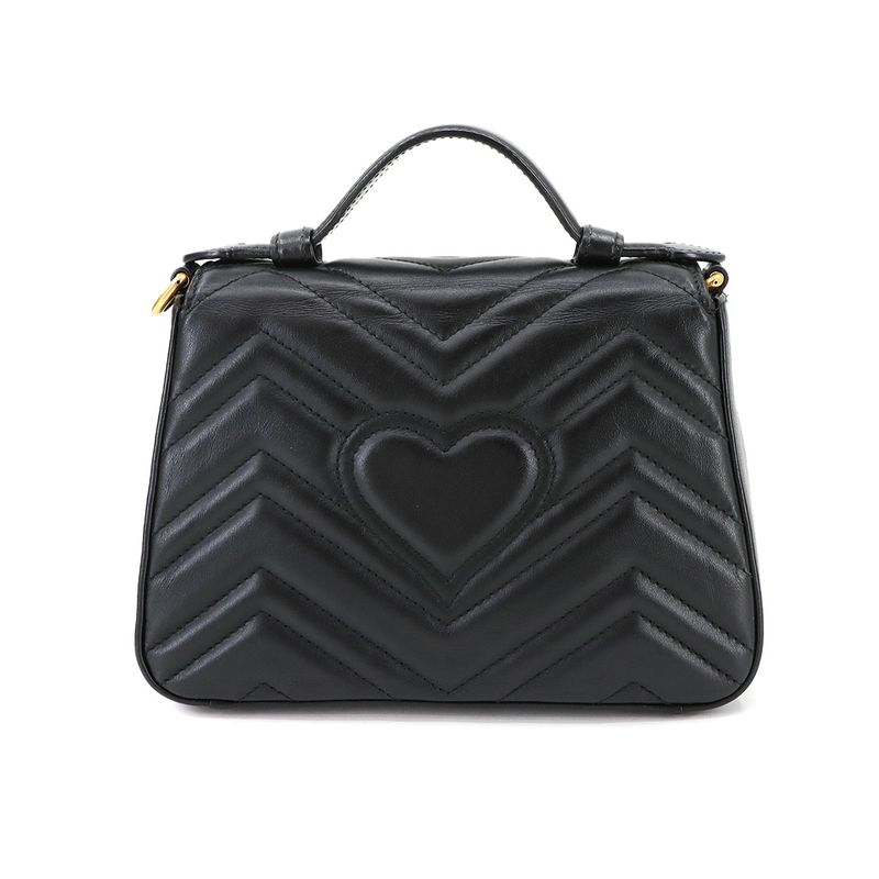 Gucci GG Marmont Mini Top Handle Bag 2way Hand Shoulder Leather Black 547260