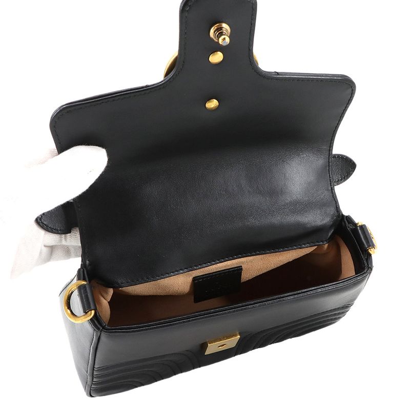 Gucci GG Marmont Mini Top Handle Bag 2way Hand Shoulder Leather Black 547260