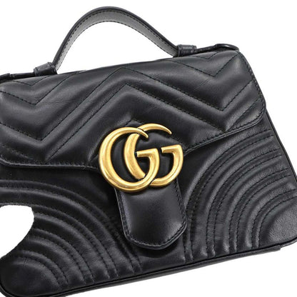 Gucci GG Marmont Mini Top Handle Bag 2way Hand Shoulder Leather Black 547260