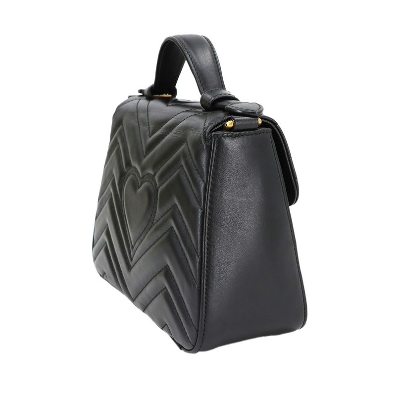 Gucci GG Marmont Mini Top Handle Bag 2way Hand Shoulder Leather Black 547260