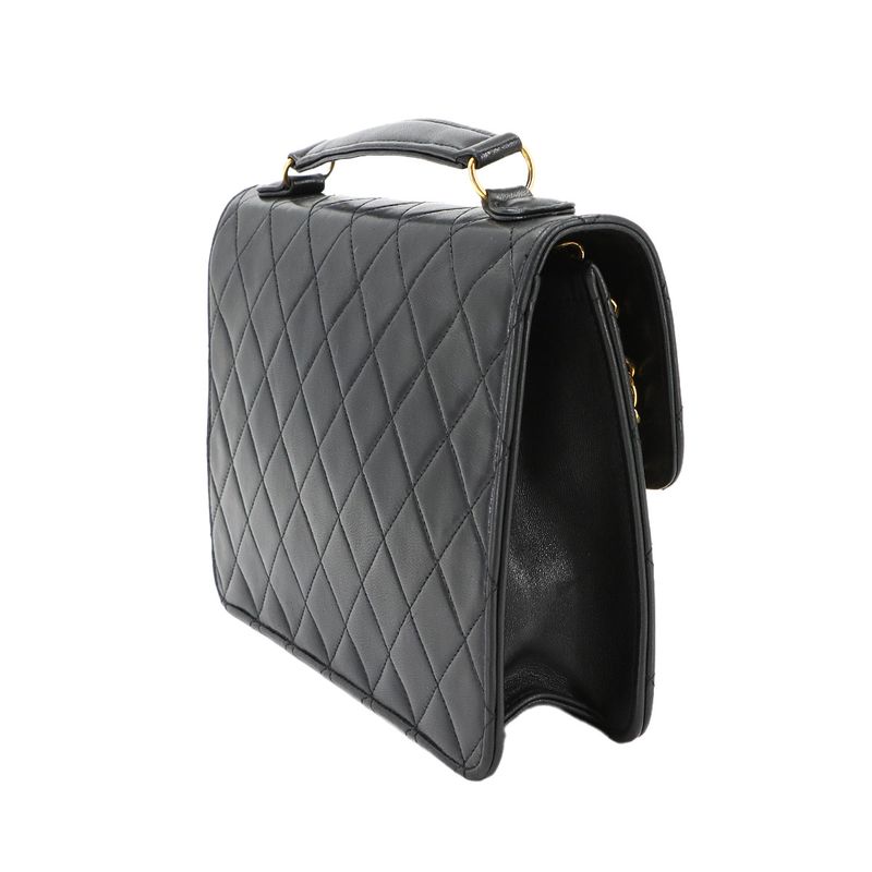 Chanel Matelasse Double Turnlock 2way Hand Chain Shoulder Bag Leather Black