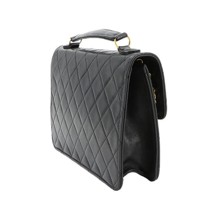 Chanel Matelasse Double Turnlock 2way Hand Chain Shoulder Bag Leather Black