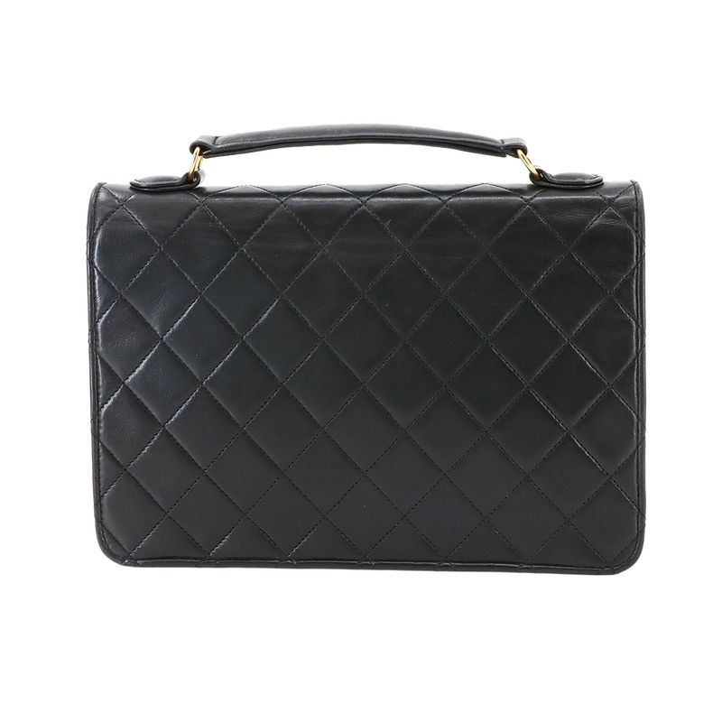 Chanel Matelasse Double Turnlock 2way Hand Chain Shoulder Bag Leather Black