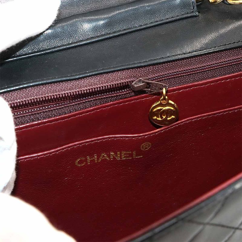 Chanel Matelasse Double Turnlock 2way Hand Chain Shoulder Bag Leather Black