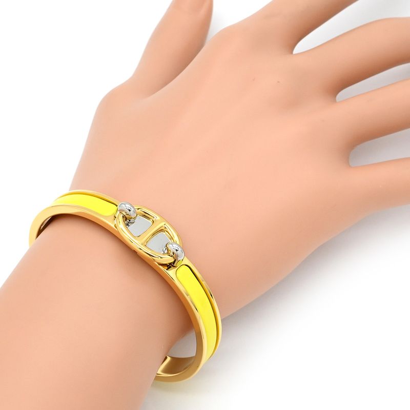 Hermes Bangle Mini Click PM Chaine D'ancre GP Metal Enamel Yellow X Gold