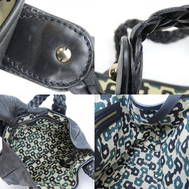 Gucci Tote Bag Guccissima 162900 Horsebit Striped Leather Black Shoulder Usual